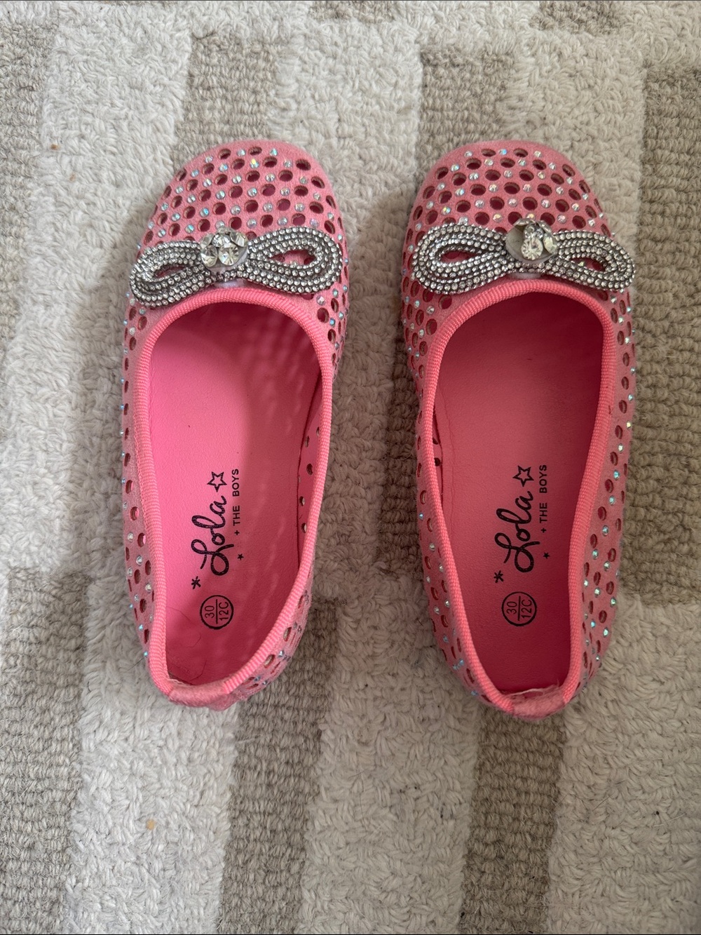 Lola + The Boys Pink Rhinestone Bow Ballet Flats for Kids